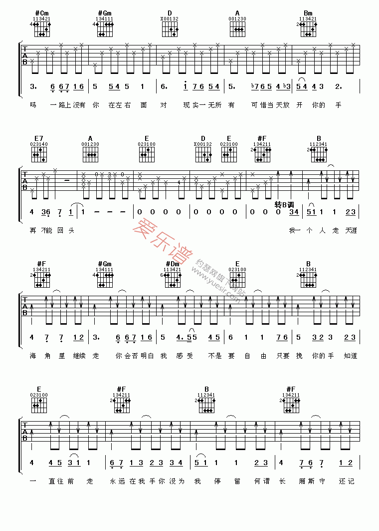 光良、卫兰《一个人走》 吉他谱