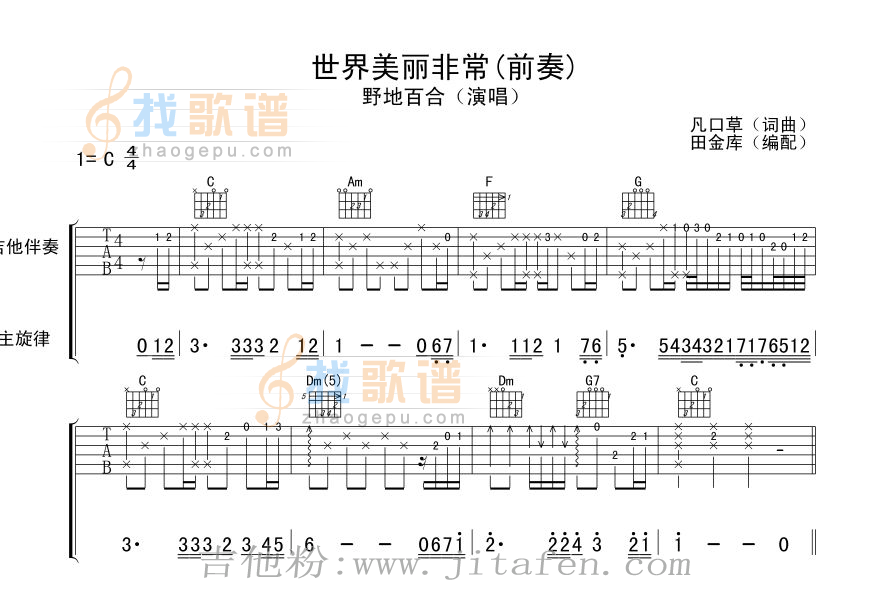 世界美丽非常【前奏〗木吉他版本！ 吉他谱