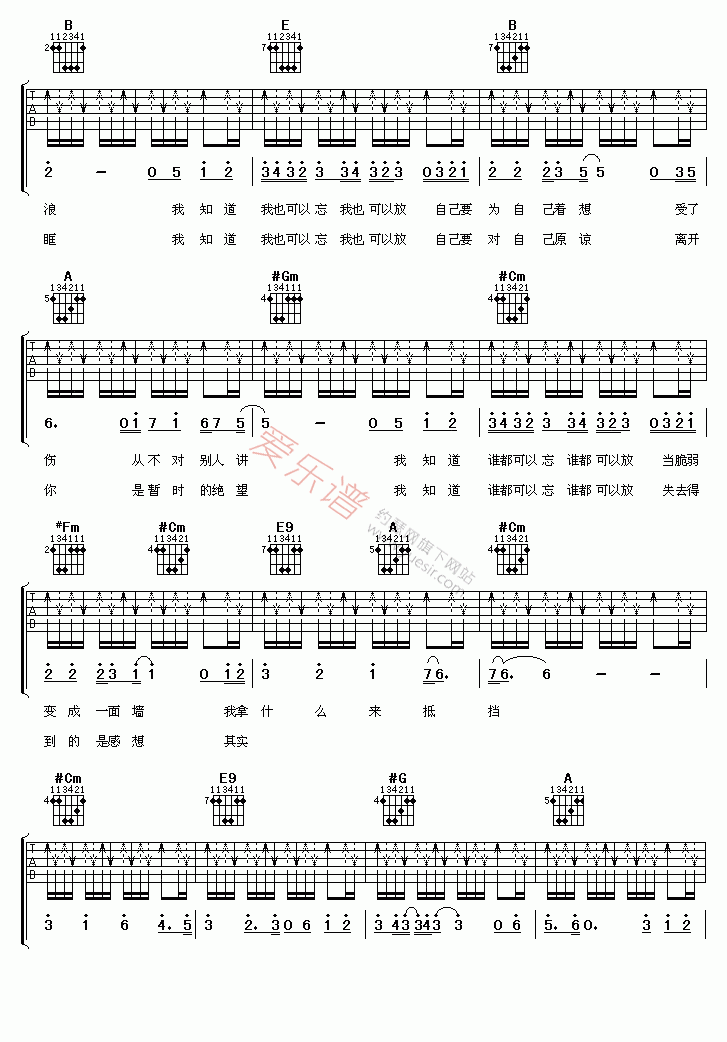 金海心《悲伤的秋千》 吉他谱