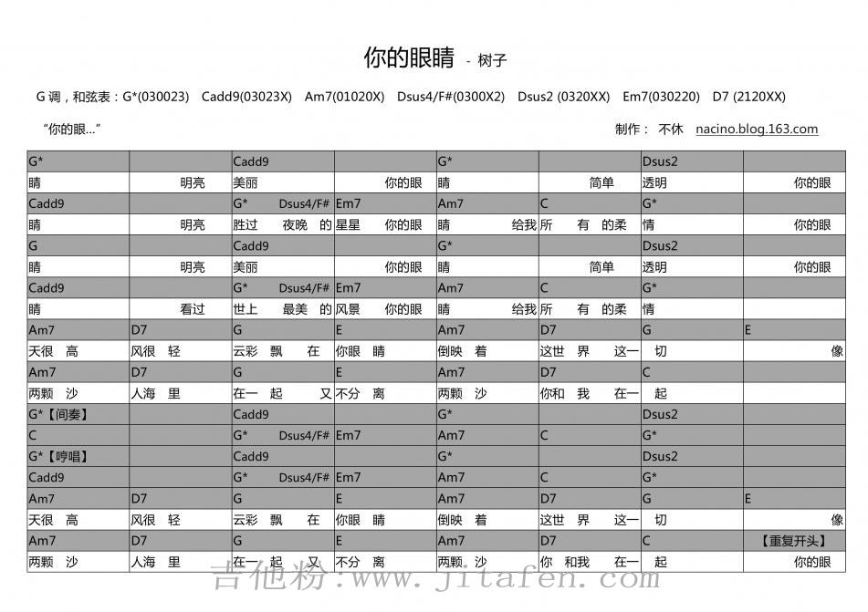 你的眼睛 吉他谱