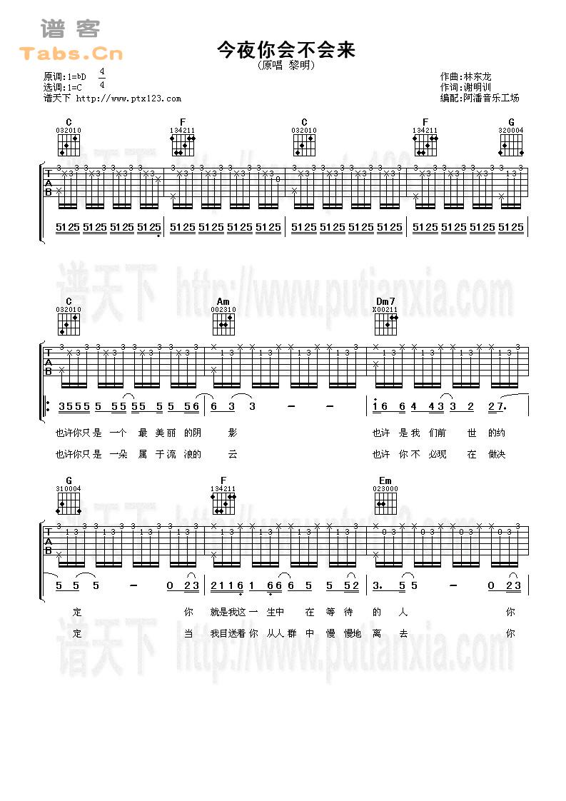 今夜你会不会来 完美版  吉他谱