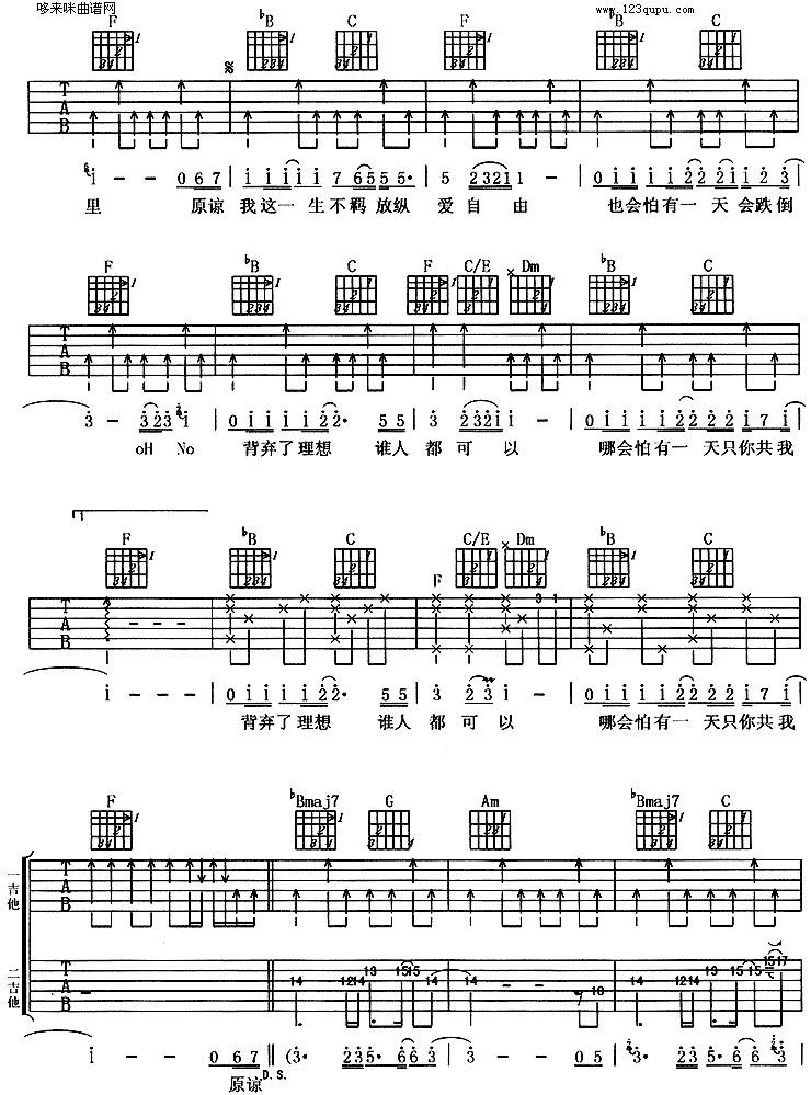 海阔天空(黄家驹) 吉他谱