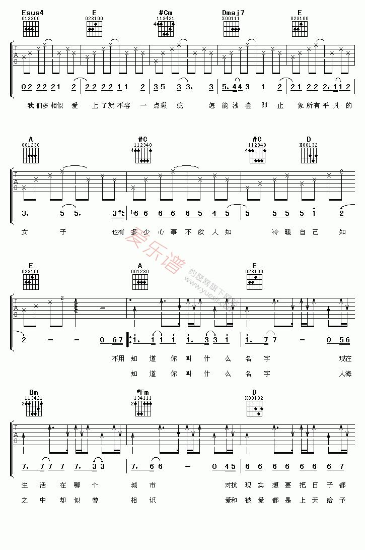 张靓颖、李慧珍《你叫什么名字》 吉他谱