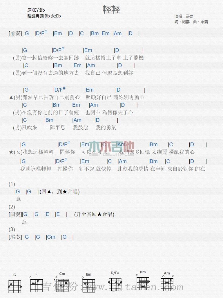 轻轻 吉他谱