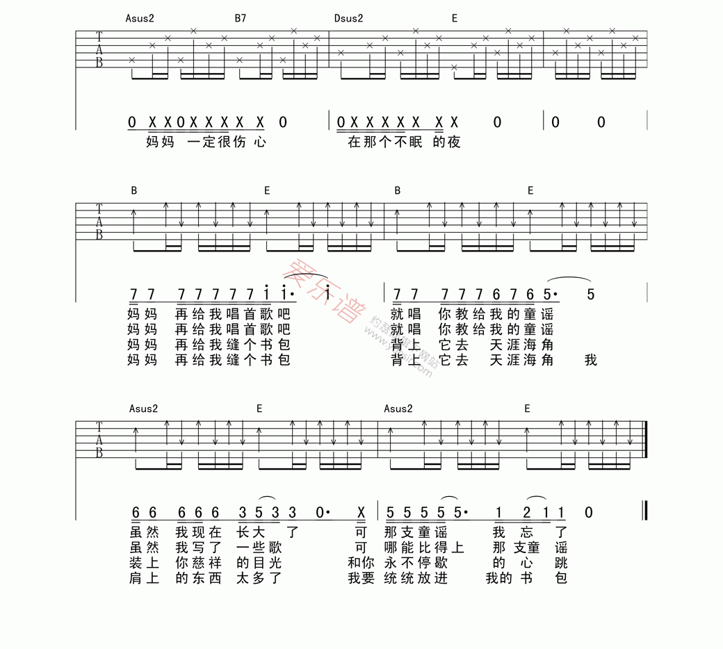 万晓利《妈妈》 吉他谱