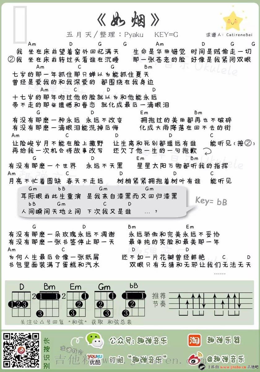 五月天《如烟》ukulele谱_如烟小四线弹唱图谱 吉他谱