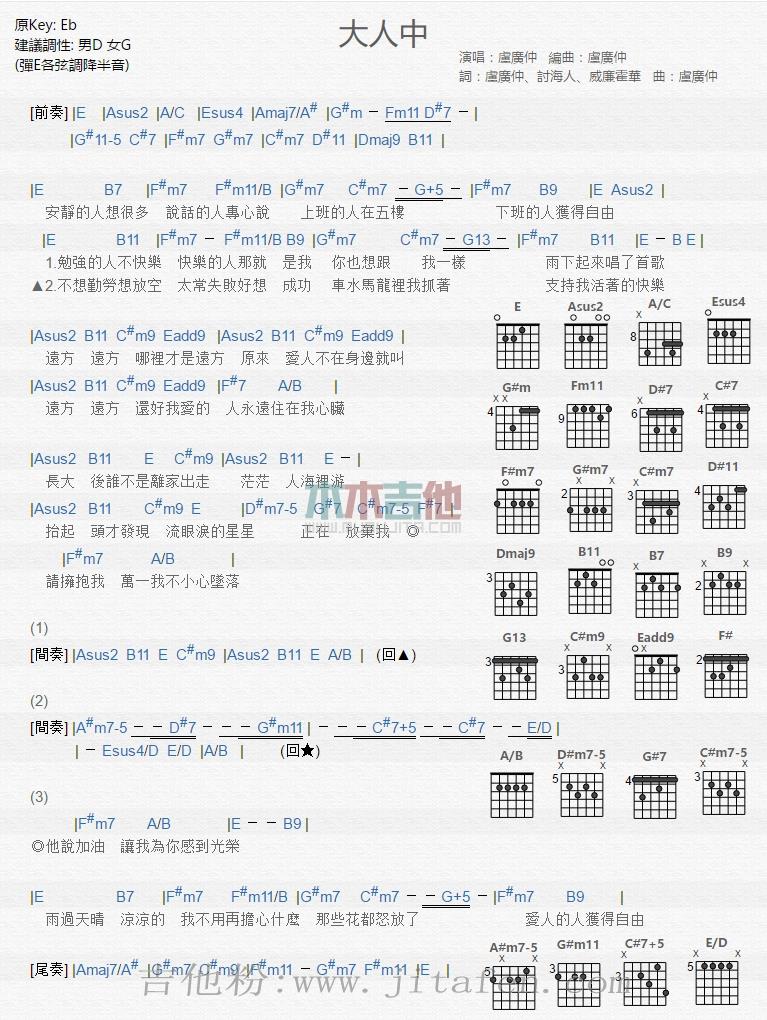 大人中 吉他谱