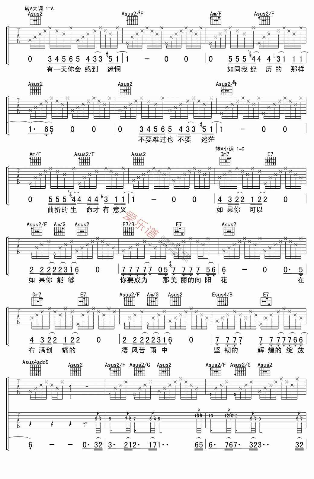 汪峰《向阳花》 吉他谱