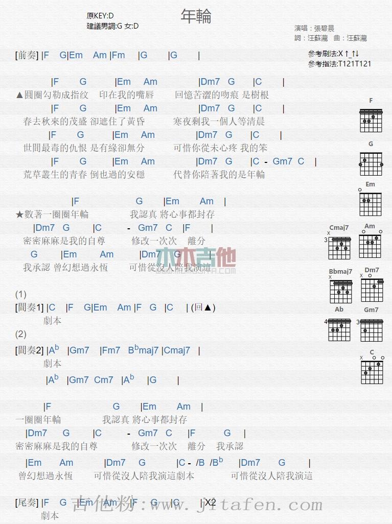 年轮 吉他谱