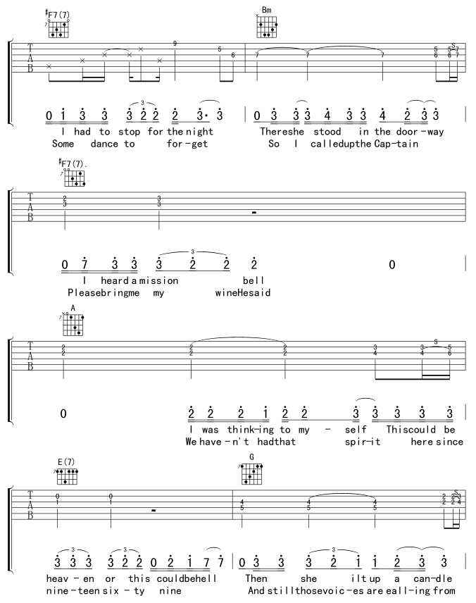 Hotel California 加州旅馆 吉他谱