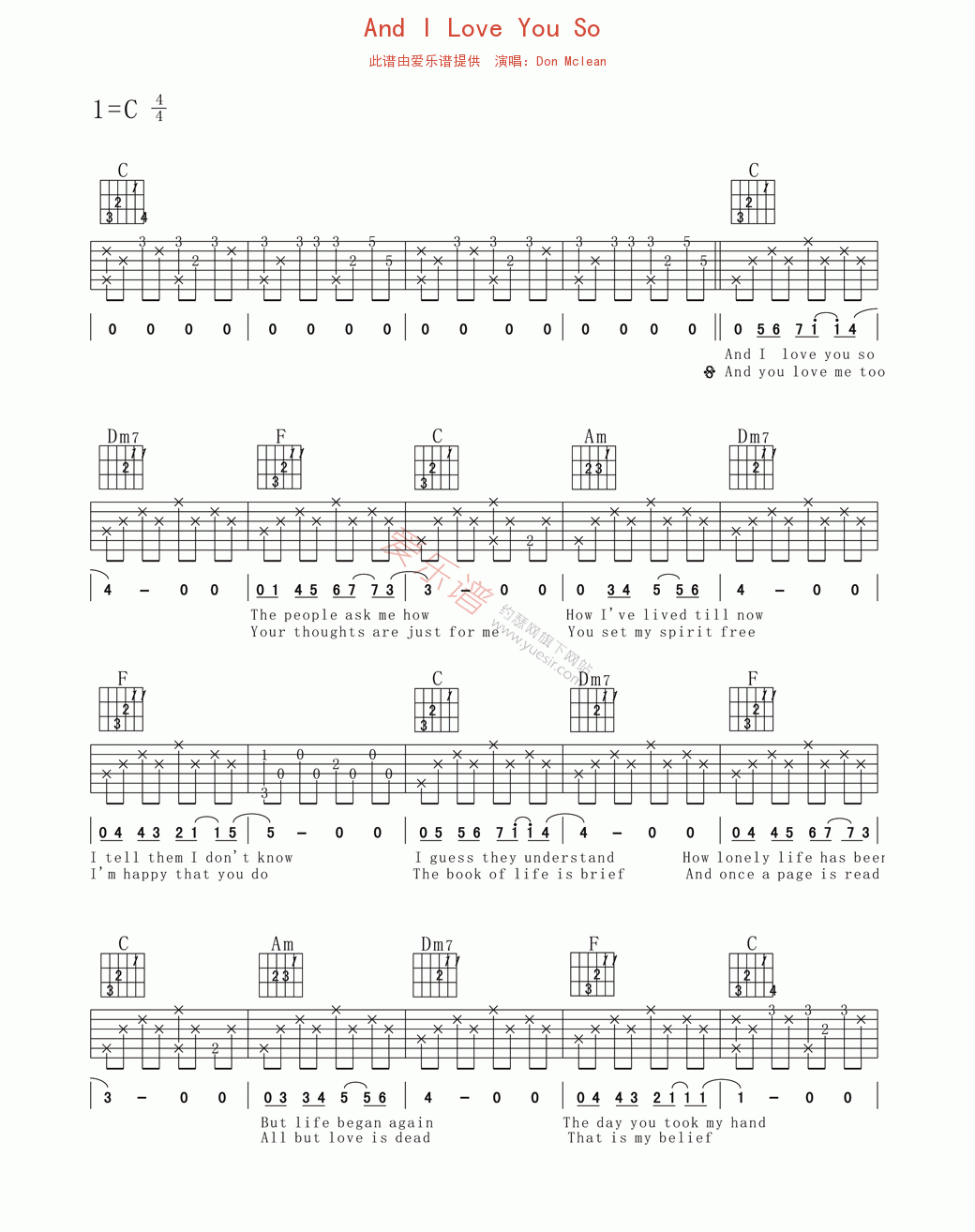 Don Mclean《And I Love You So》 吉他谱