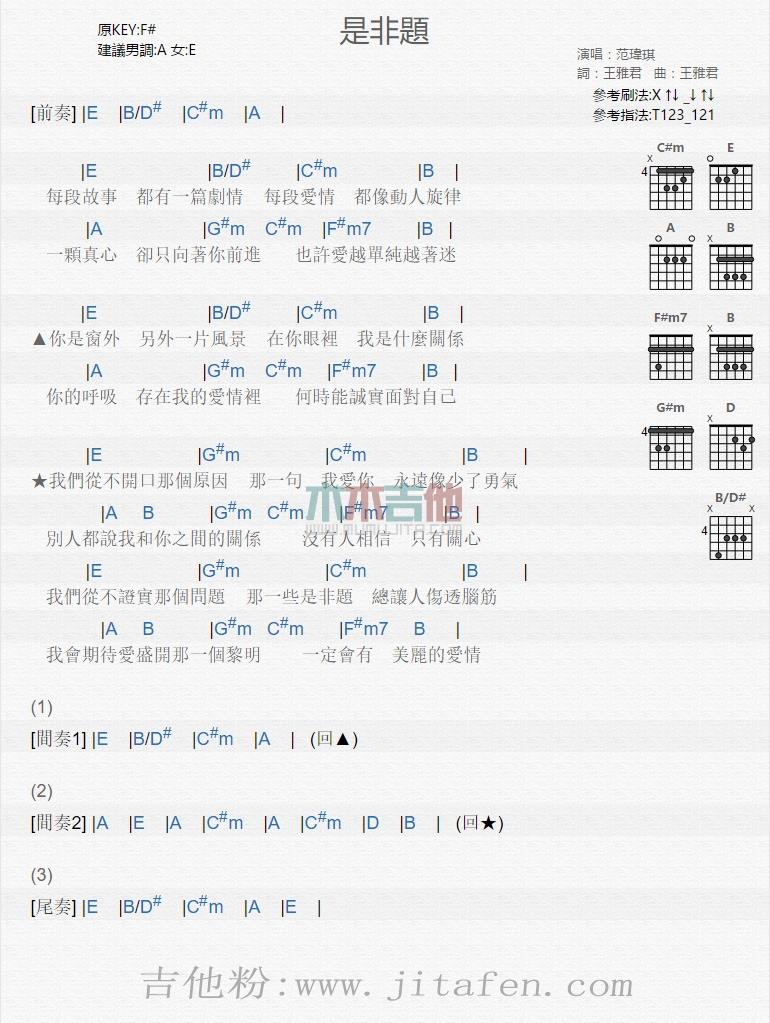 是非题 吉他谱