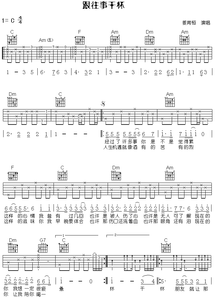 跟往事干杯(重新打过,高清晰) 吉他谱