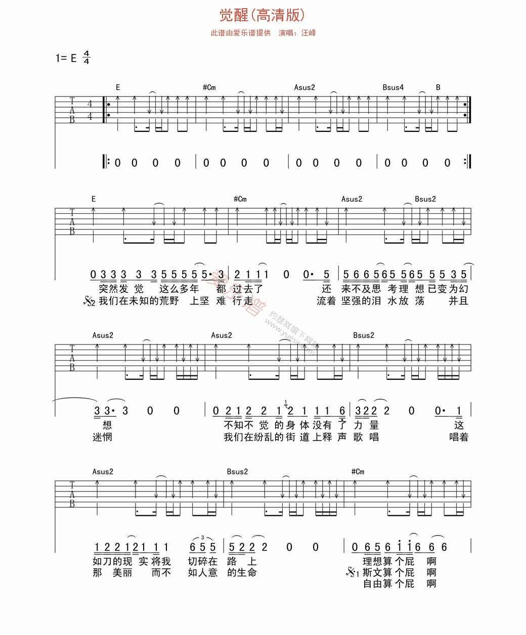 汪峰《觉醒(高清版)》 吉他谱