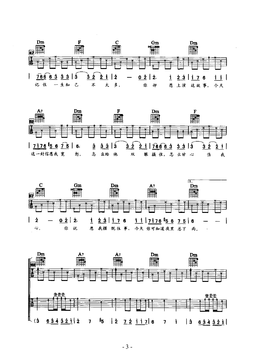 今天夜里总下雨 吉他类 流行 吉他谱