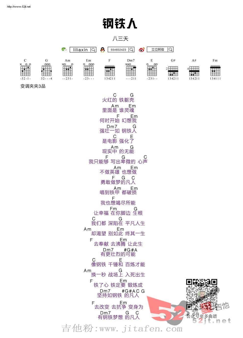 钢铁人 阿信乐器吉他教学吉他谱视频 吉他谱