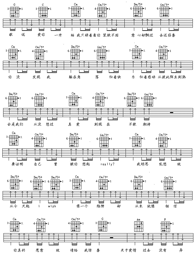 说爱你完美版 吉他谱