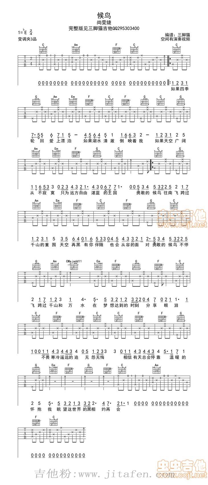 《候鸟》简单版+前奏 吉他谱