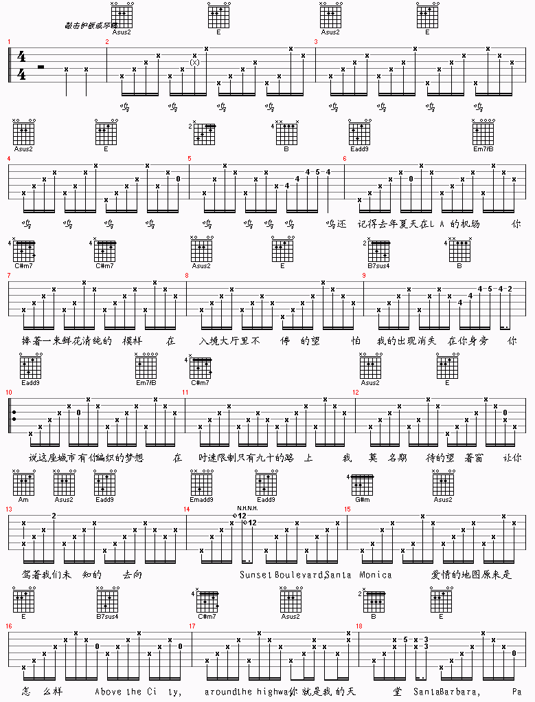 恋曲LA 吉他谱