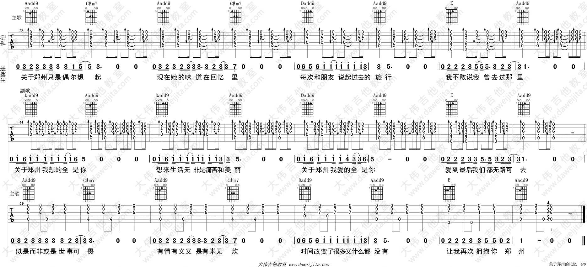 关于郑州的记忆 吉他谱