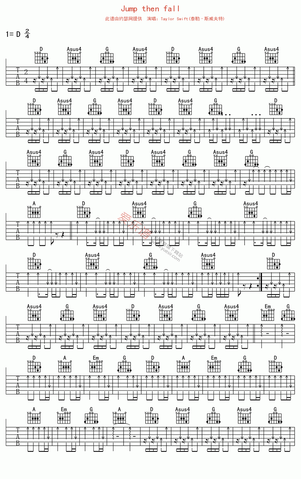 Taylor Swift(泰勒·斯威夫特)《Jump then fall》 吉他谱