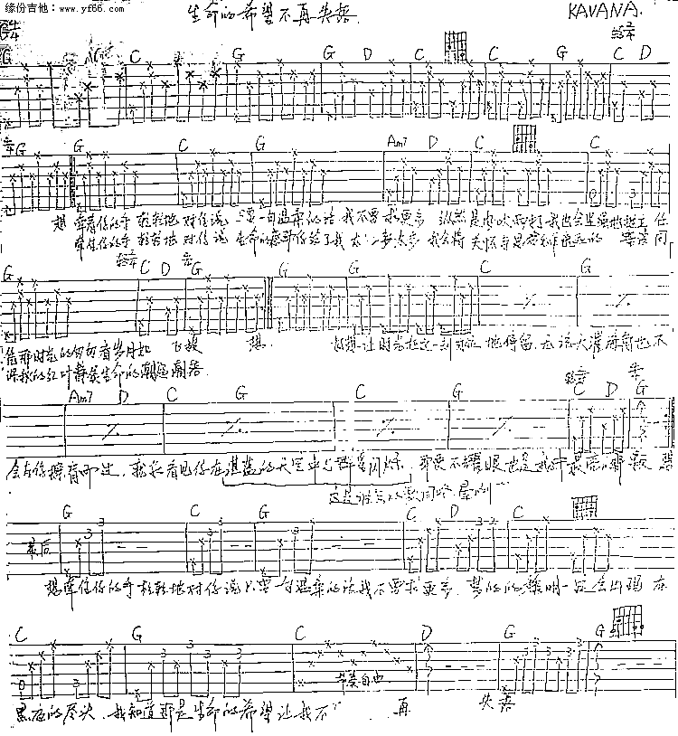 生命的希望不再失落 吉他谱