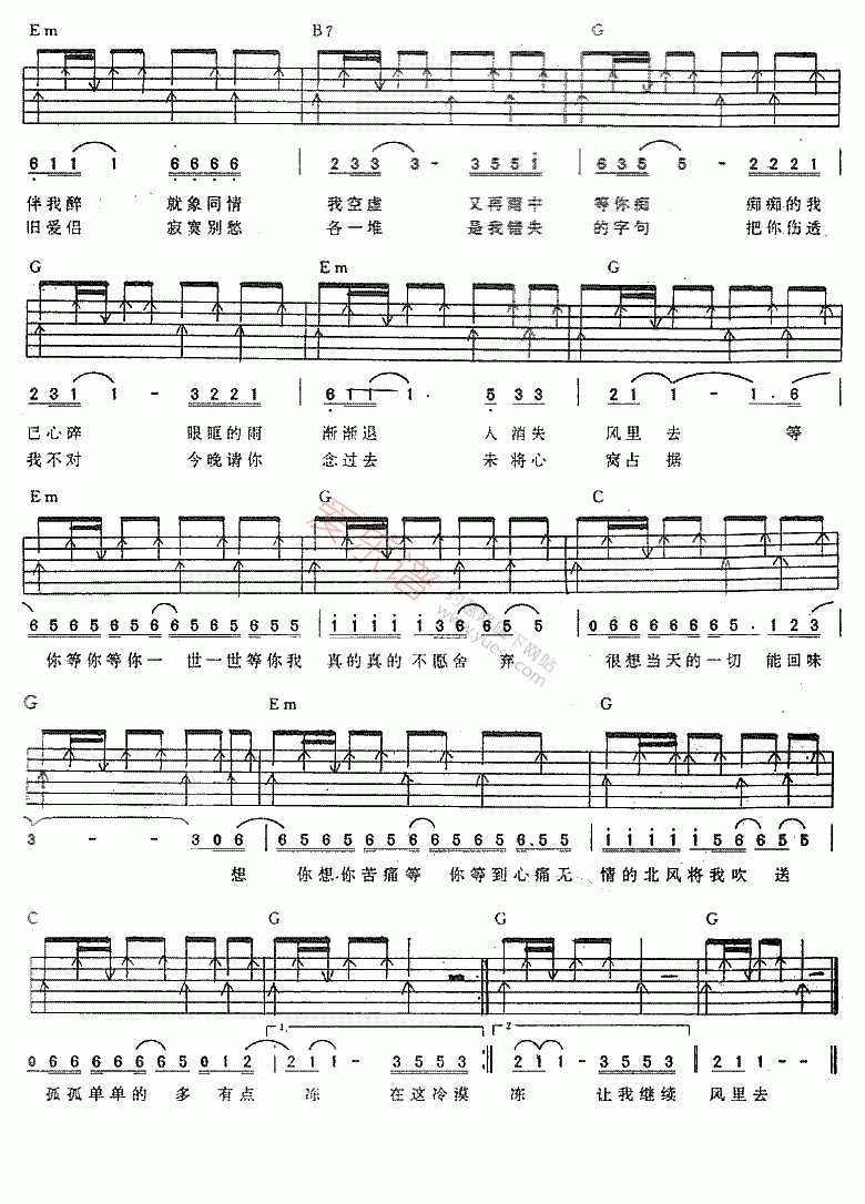 张学友《等你等到我心痛》 吉他谱