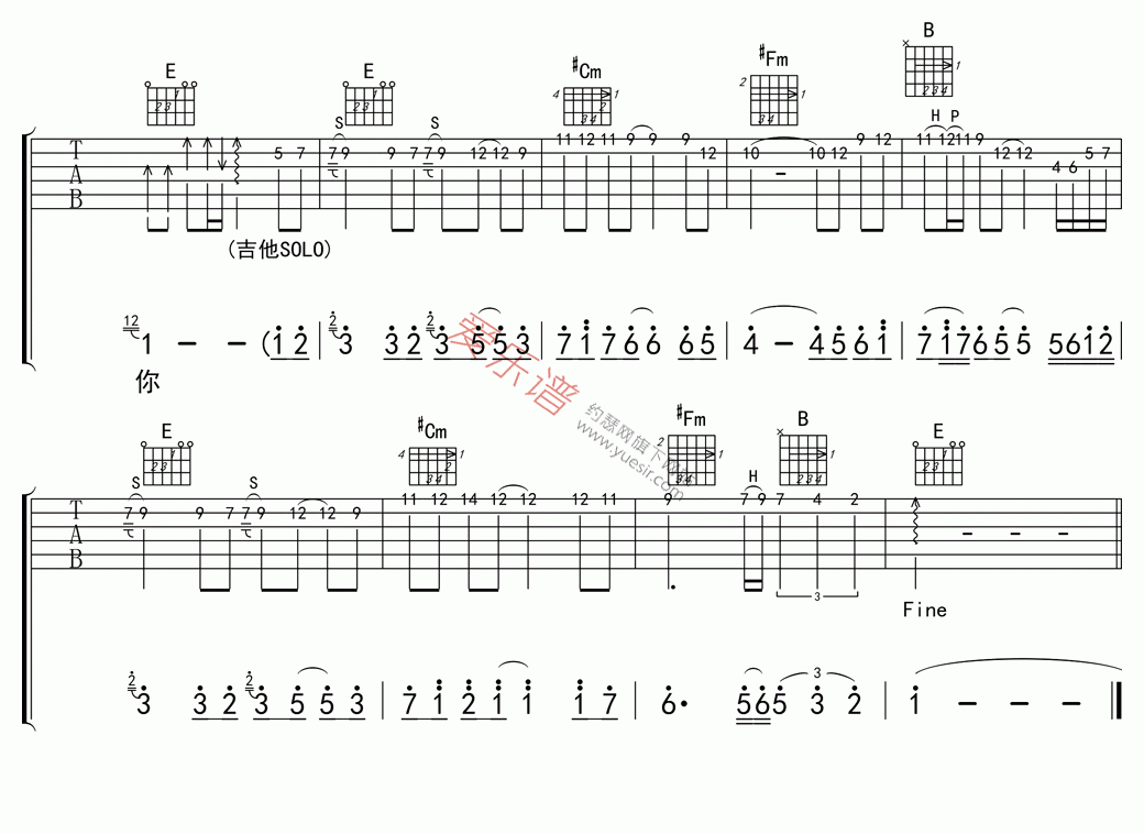 冷漠、云菲菲《看透爱情看透你》 吉他谱