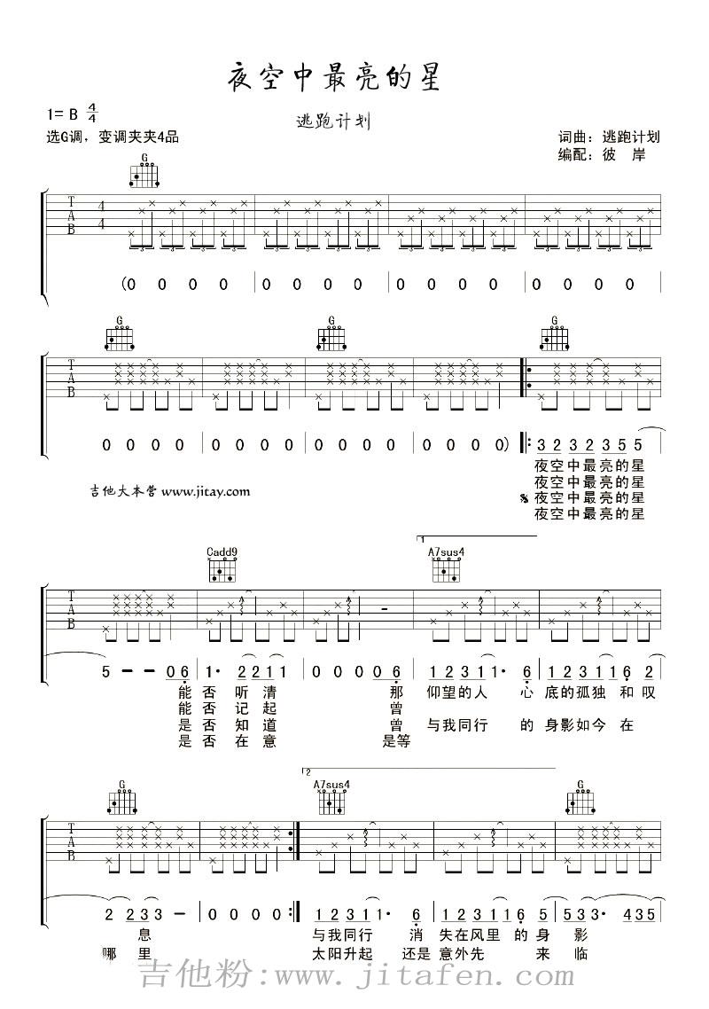 夜空中最亮的星 吉他谱