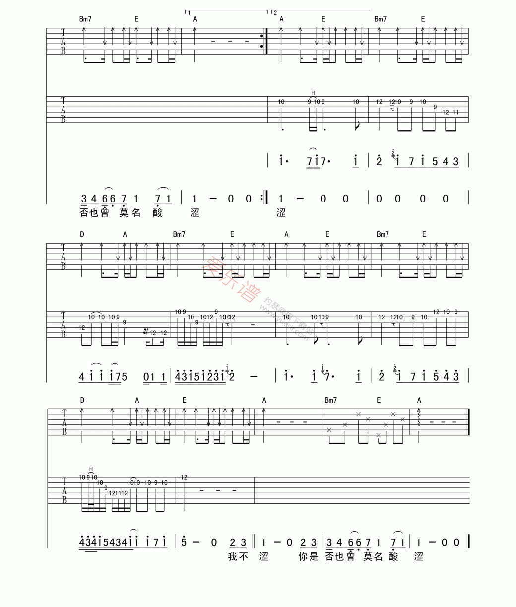 花儿乐队《我不介意你恨我》 吉他谱