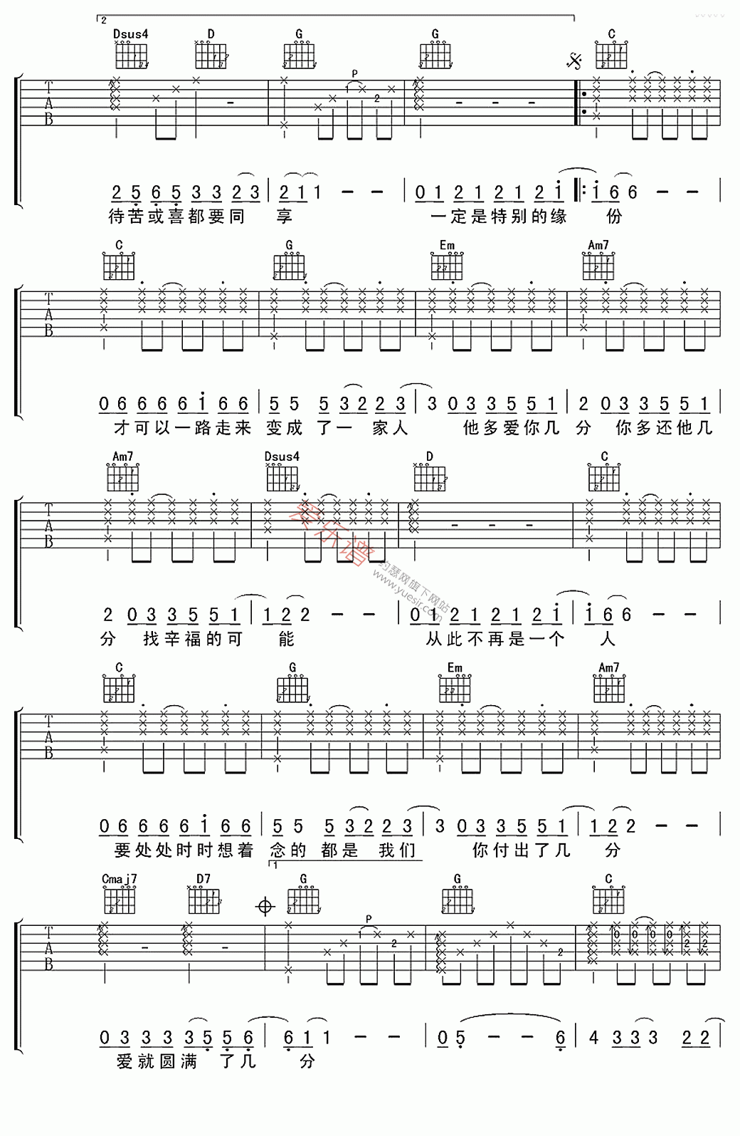 张宇《给你们》 吉他谱