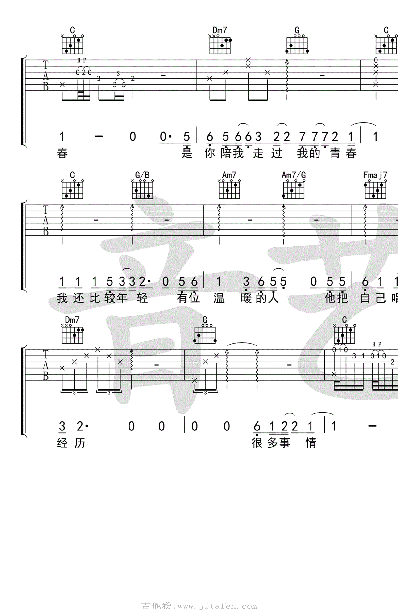 温暖的人吉他谱_齐一_C调六线弹唱图谱 吉他谱
