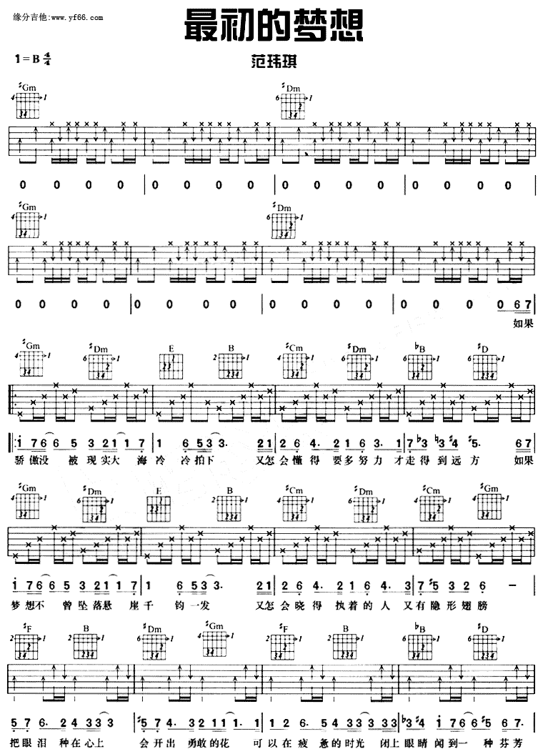 最初的梦想吉他谱--范玮琪 吉他谱
