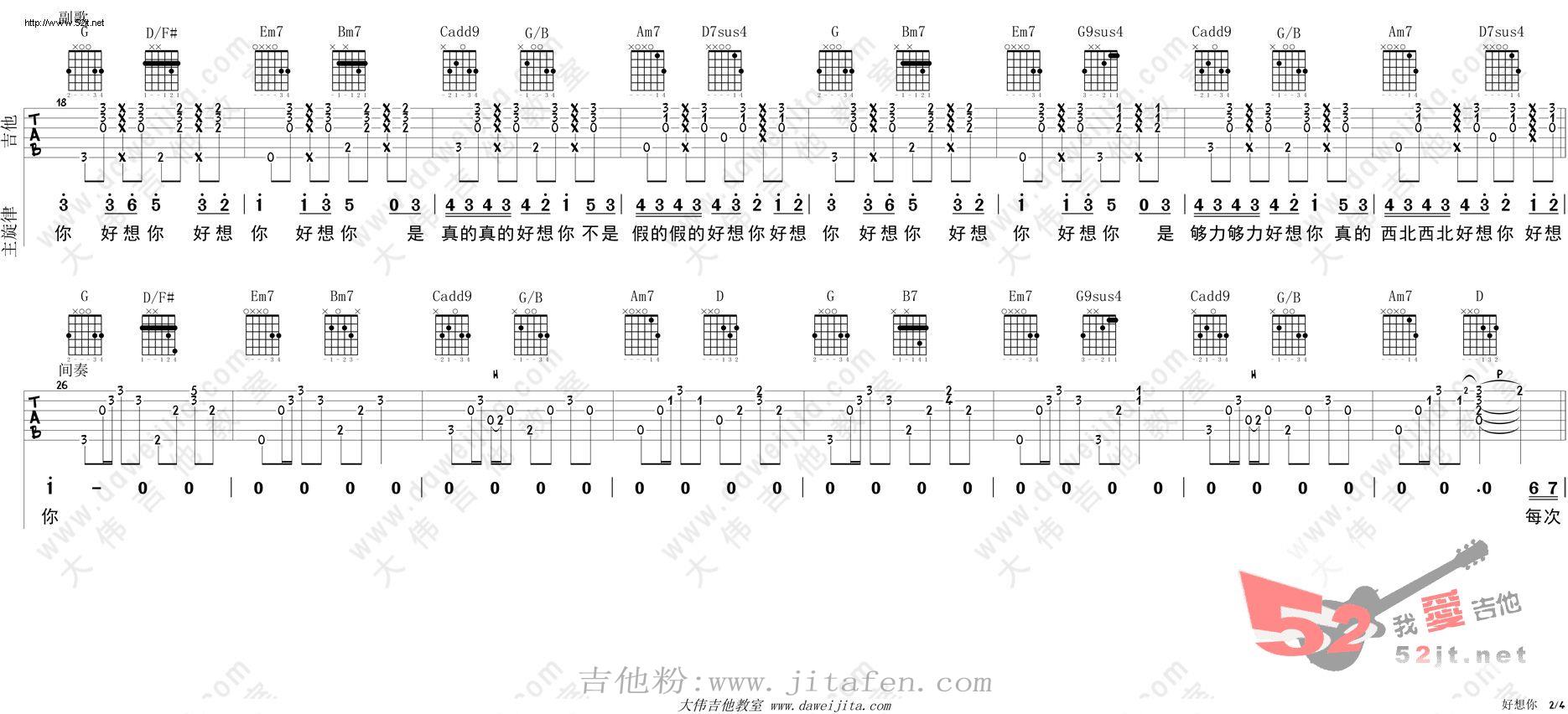 好想你 版吉他谱视频 吉他谱