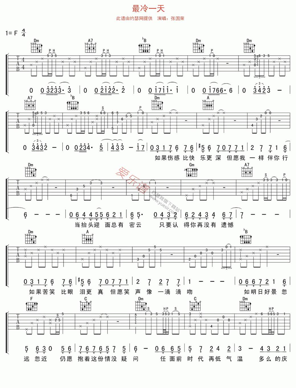 张国荣《最冷一天》 吉他谱