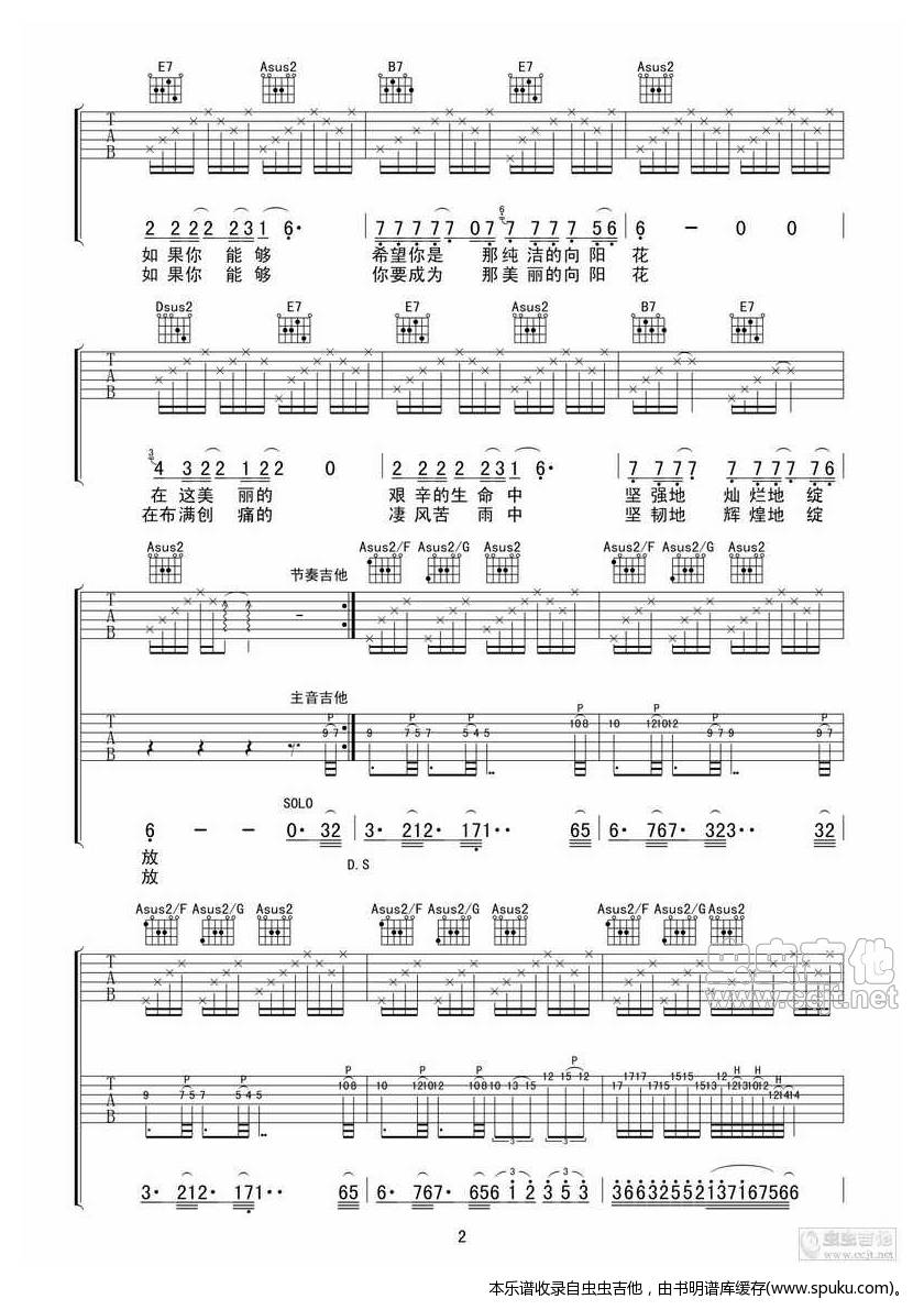 【全网首发】汪峰《向阳花》完整版吉他谱【蚂蚁制谱】 吉他谱
