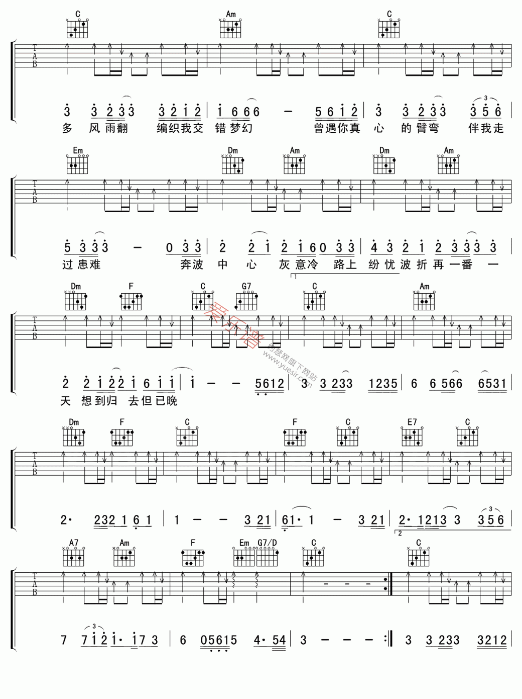 梅艳芳《夕阳之歌》 吉他谱