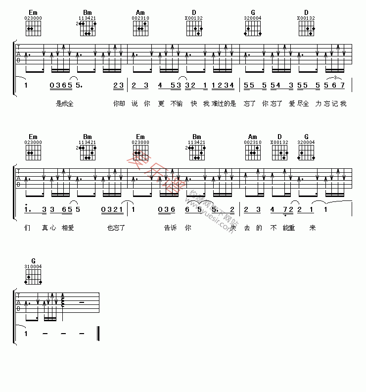 5566《我难过》 吉他谱