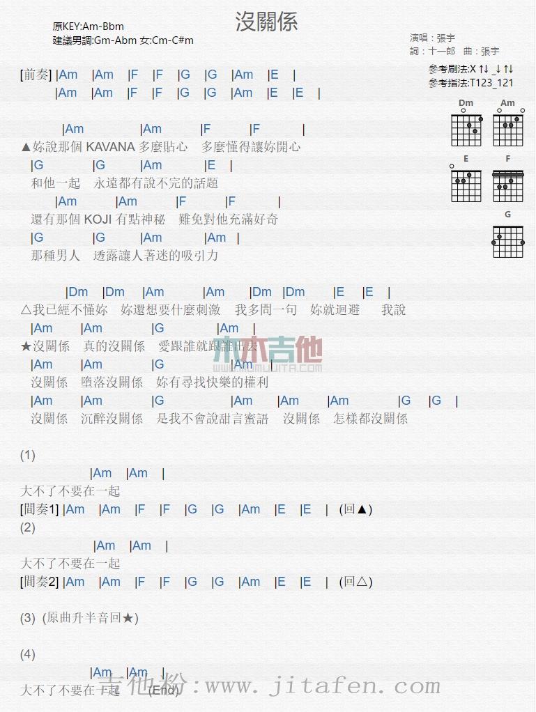 没关系 吉他谱