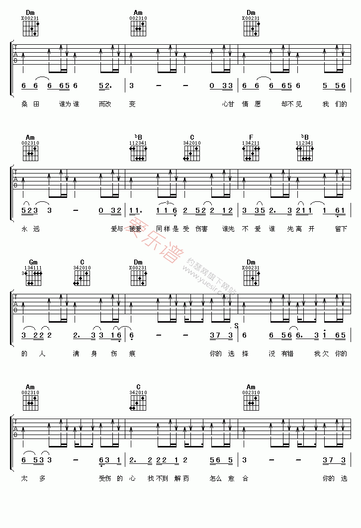 易欣《你的选择》 吉他谱