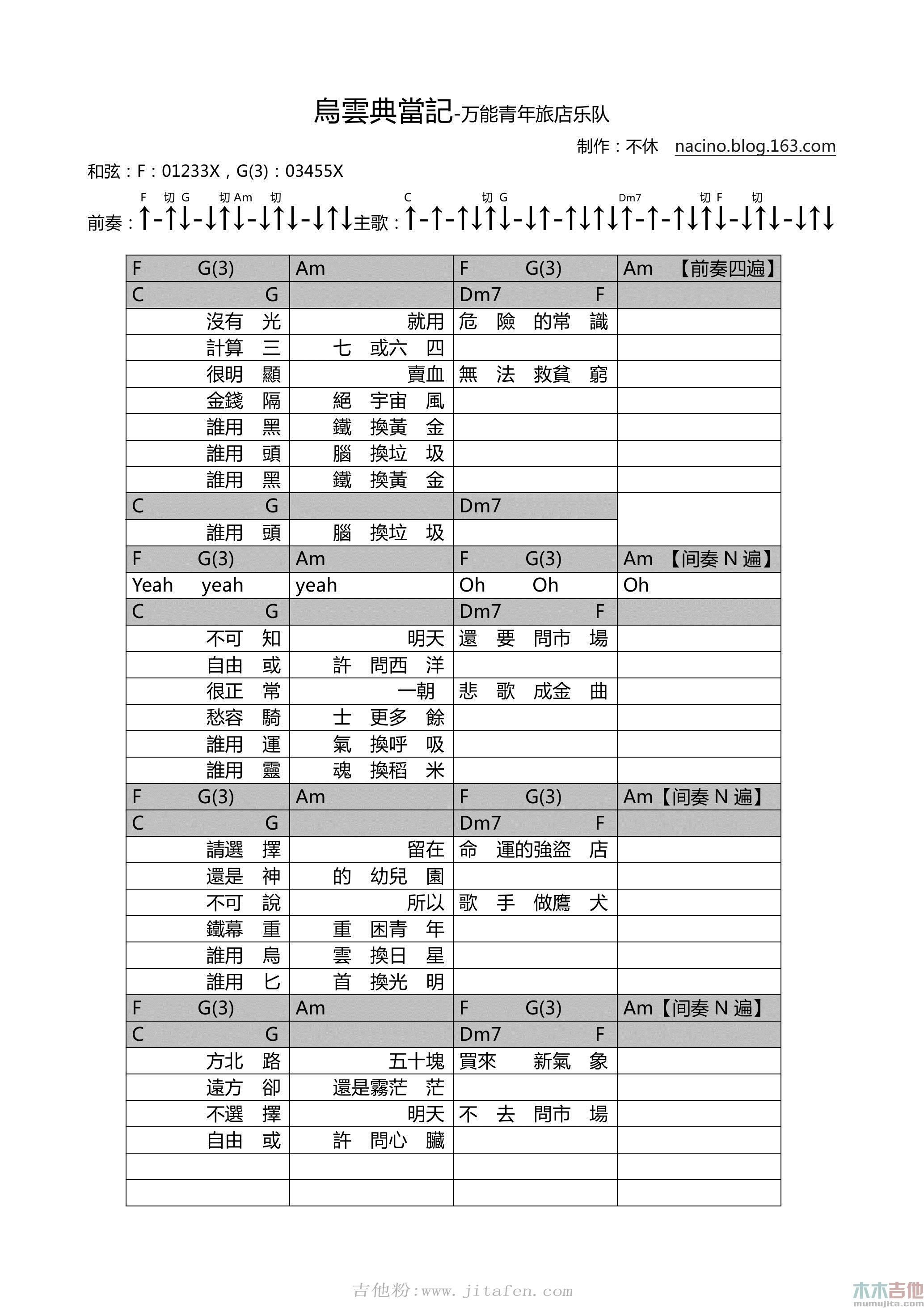 乌云典当记 吉他谱