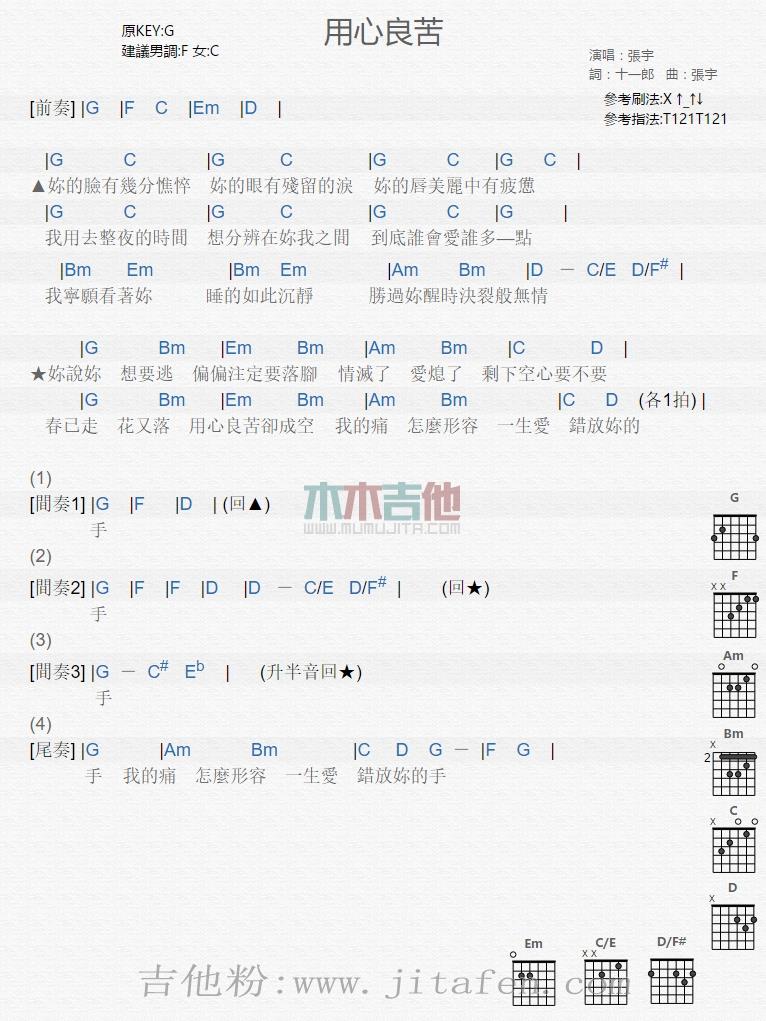 用心良苦 吉他谱