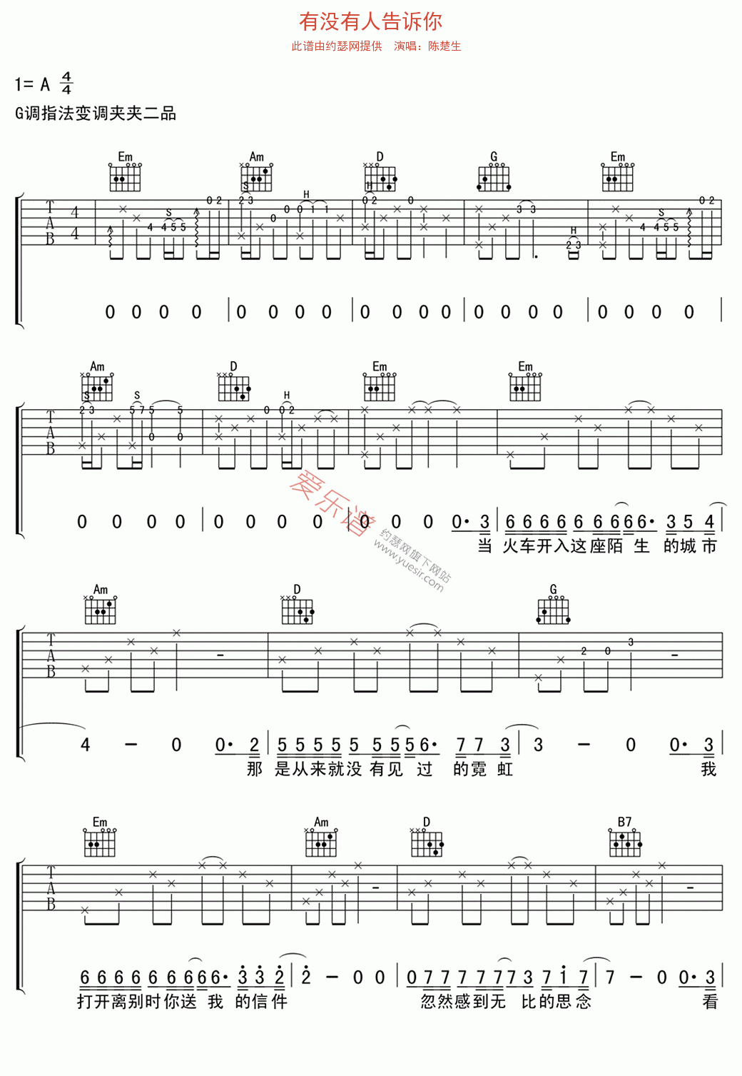 陈楚生《有没有人告诉你》 吉他谱