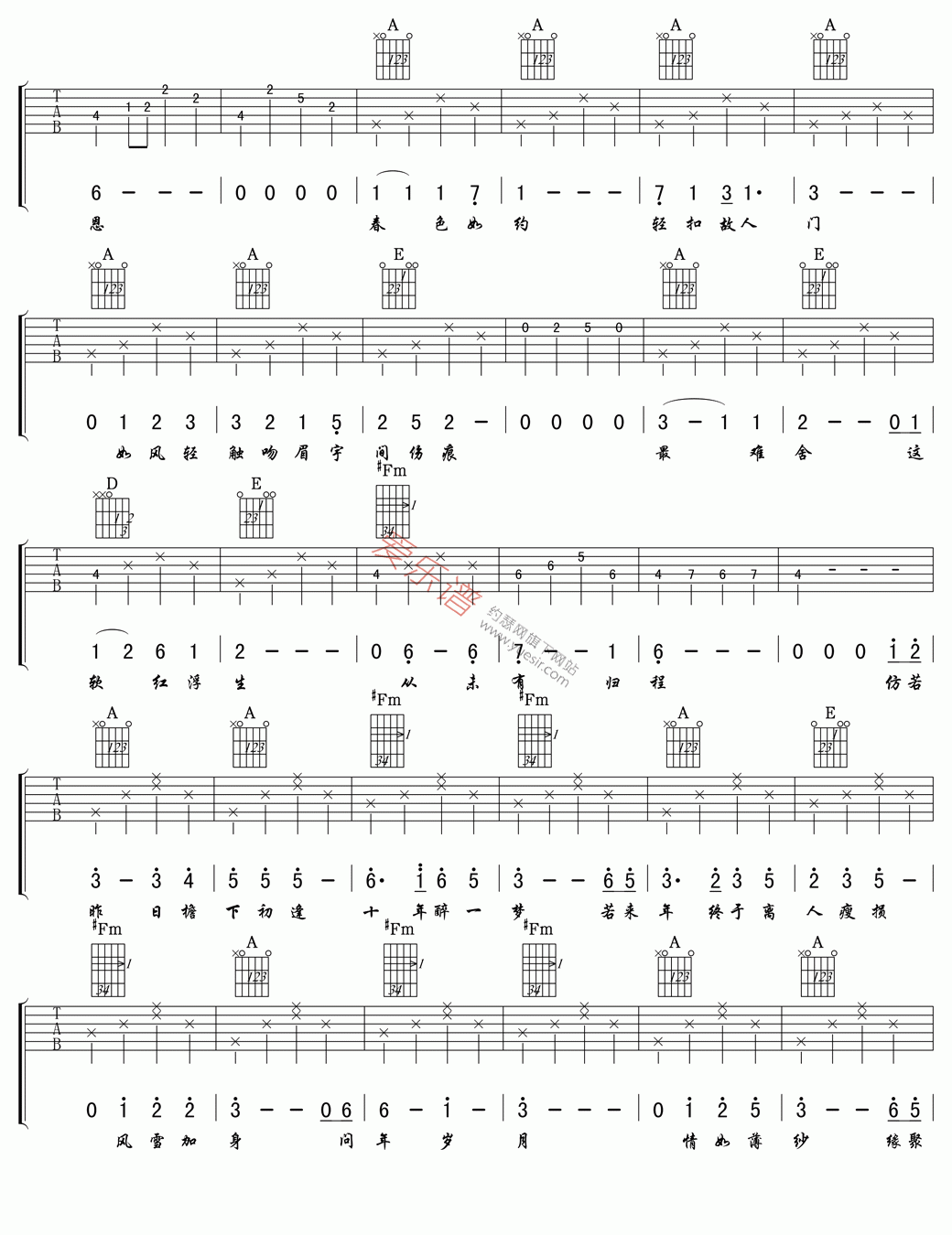 王朝、洛天依《空待》 吉他谱