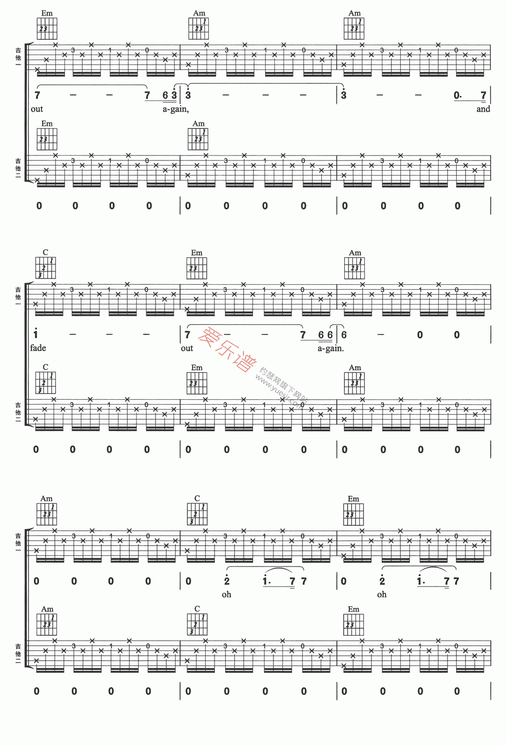 Radiohead(电台司令)《Street Spirit (Fade Out)》 吉他谱