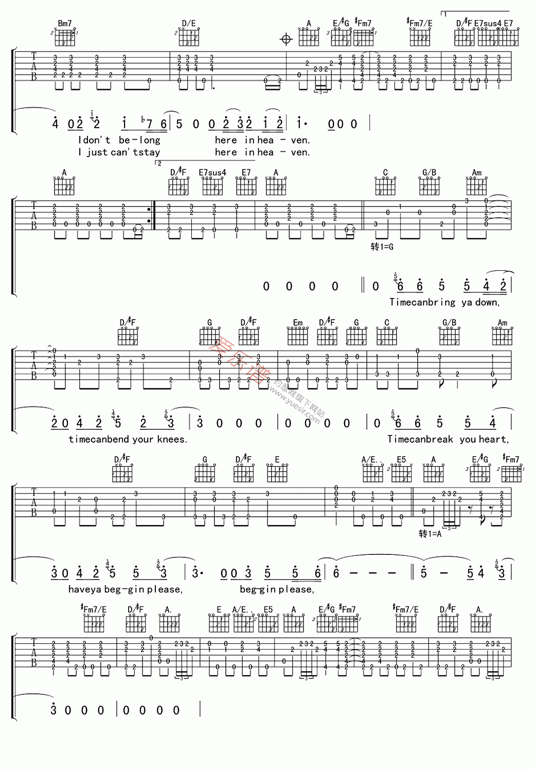 Eric Clapton《Tears in heaven(泪洒天堂)》 吉他谱