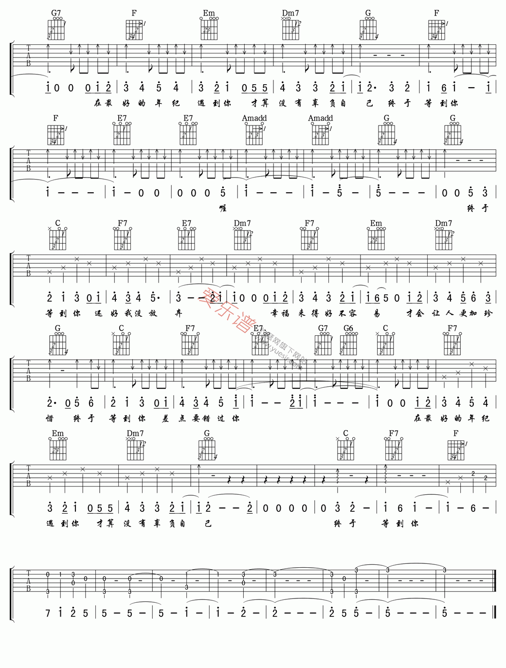 张靓颖《终于等到你》 吉他谱