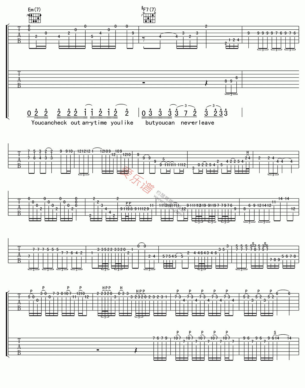 Eagles《Hotel California(加州旅馆)》 吉他谱