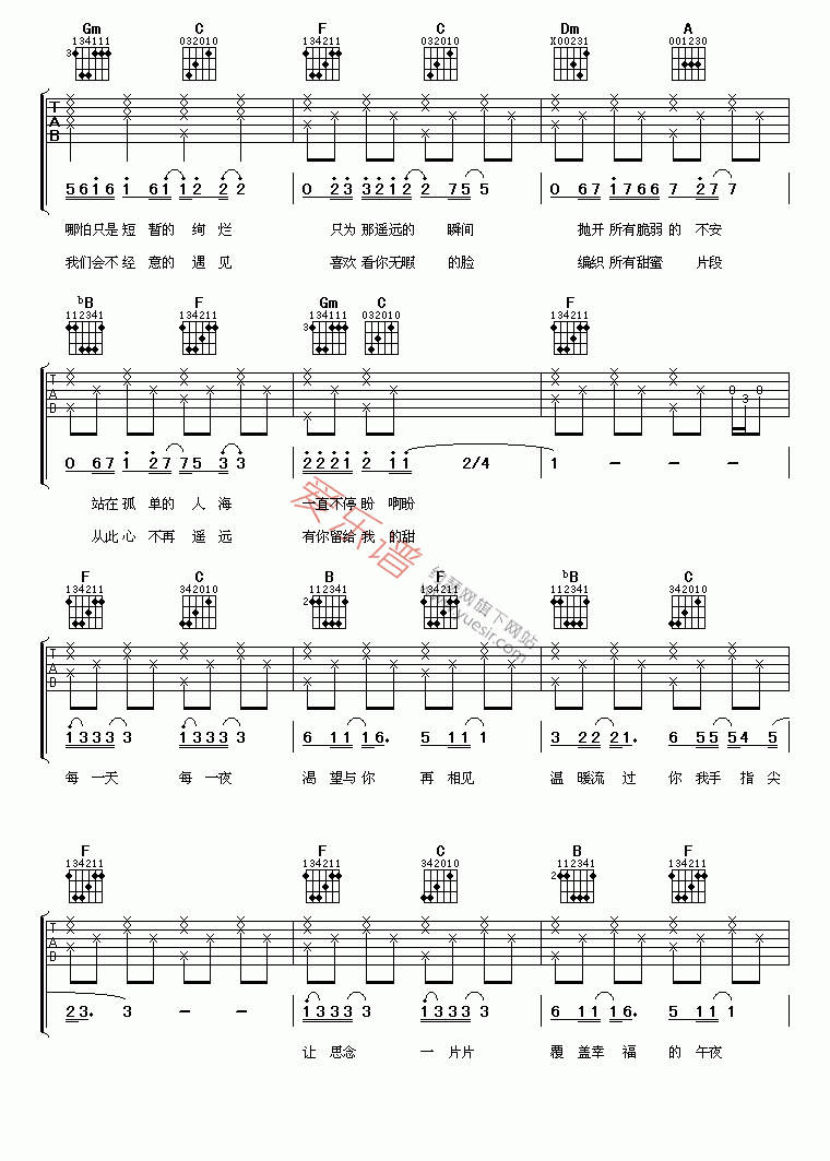 俞灏明、简美妍《陷入爱里面》 吉他谱