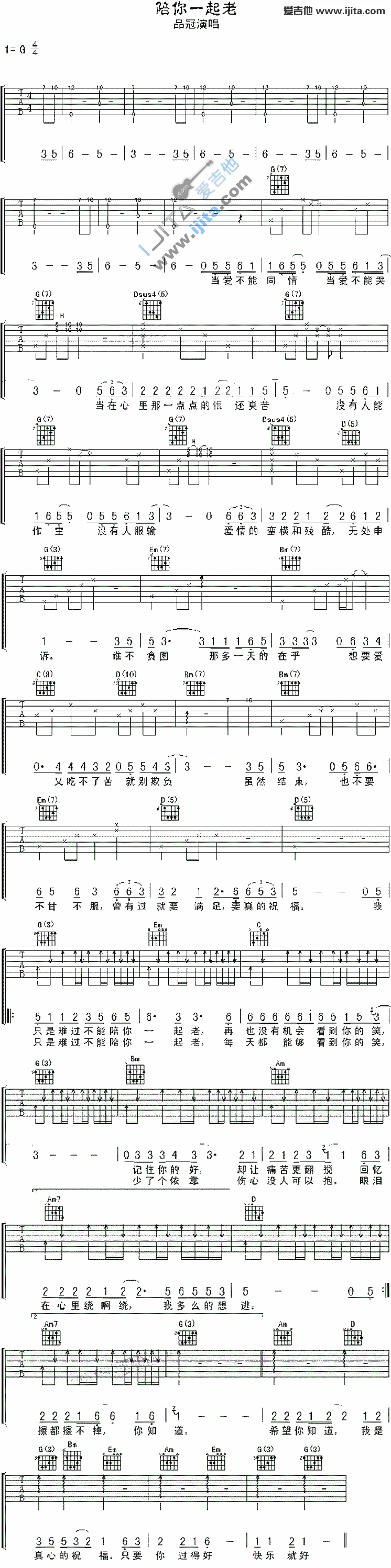 陪你一起老 吉他谱